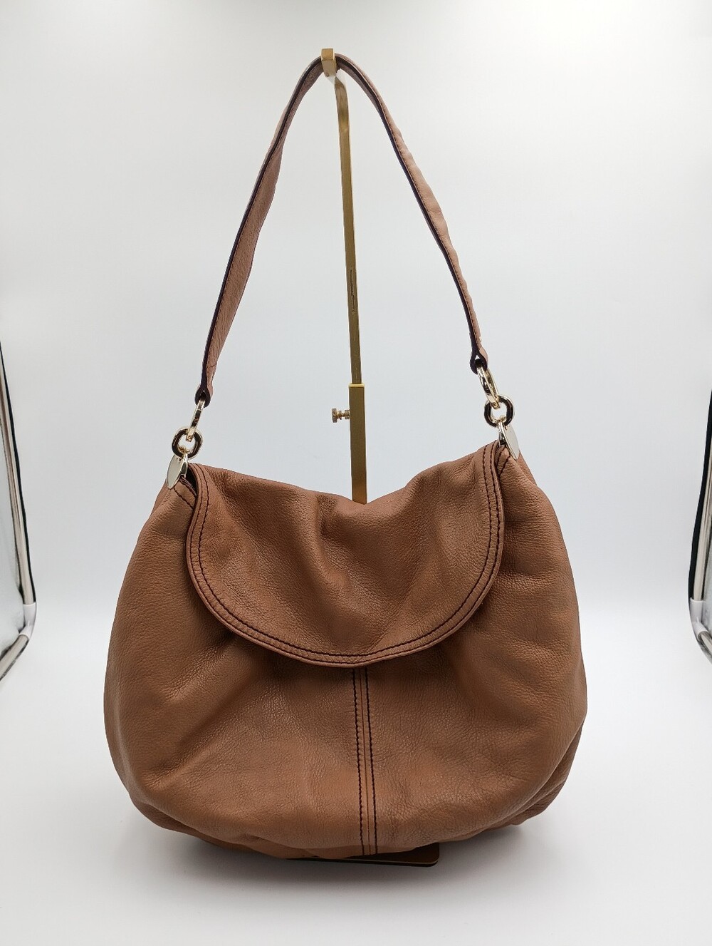 VTG Y2K Ann Taylor LOFT Brown Pebble Leather Fold Over Slouchy Hobo Bag Purse